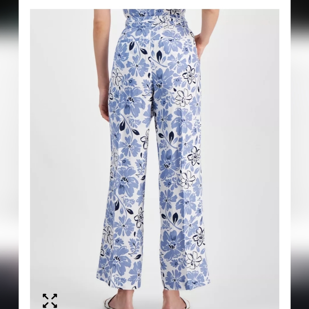Charter Club Luxury 100% Linen Floral Print Womens Pants Sz XL - Picture 2 of 10